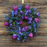 Purple Tulip Wreath Front Door Decor Blue Flower Hanging Ornament