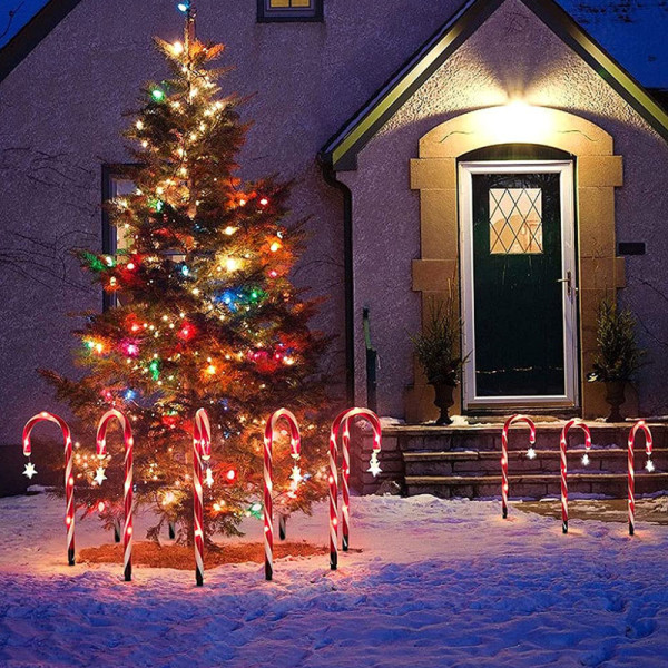 LED Lights Garden Stakes Yard Lawn Decorations Candy Cane Christmas Lights