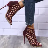 Gladiator Metal Rivets Peep Toe Modern Hollow Out High Heels Sandal Boots Shoes