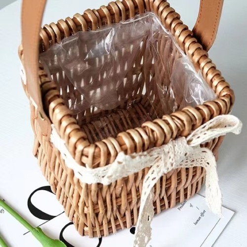 Storage Woven Wicker Rattan Square Basket with Handle