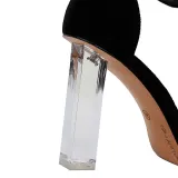 Suede Bling Sequins Pointed Open Toe Buckle Transparent Chunky High Heels Sandals