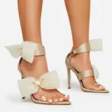 Satin Bowknot Pointy Toe Chain Formal High Stiletto Heel Sandal