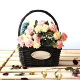 Fancy Long Handle White Gray Wicker Basket Hampers For Garden Flowers