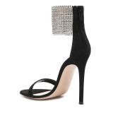 Tassel Diamonds Rhinestone Black Ankle Stiletto Heels Pumps Sandal Shoes