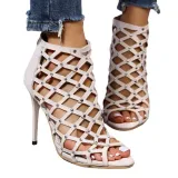 Gladiator Metal Rivets Peep Toe Modern Hollow Out High Heels Sandal Boots Shoes