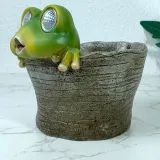 Solar Resin Crafts Tree Stump Frog Flowerpot Garden Decoration