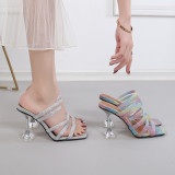 Rainbow Clear Perspex Square Open Toe Women Slipper Sandals