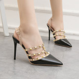 Metal Rivets Thick Heels Wedding Office Sandals Shoes