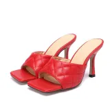 Leather Slides Weave Leisure High Heels Slippers Sandals