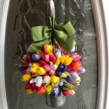 Tulip Bucket Galvanized Metal Front Door Wreath Ribbon Hanging Decor