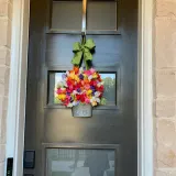 Tulip Bucket Galvanized Metal Front Door Wreath Ribbon Hanging Decor