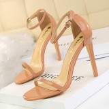 Patent Leather Ankle Buckle Stiletto High Heels Sandals