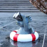Resin Outdoor Garden Decoration Water Pool Animal Floating Figurine Solar Powered Light Crocodile Statue