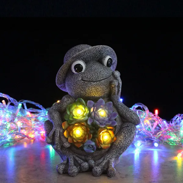 Solar Succulent Frog Resin Animal Night Light Courtyard Garden Landscape Decoration