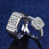 Silver Couple Rings Square Diamond For Engagement With Gift Box