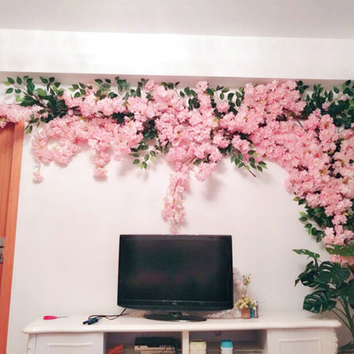 Artificial Cherry Blossom Tree Leaves Artificial Flower Silk Wedding Background Wall Decoration Flowers