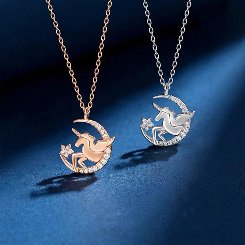 Full Drill Unicorn Diamond Pendant Chain Jewelry Necklace