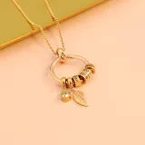 DIY Leaf Round Ring Necklace Bracelet Name Engraved Custom with Birth Stone