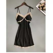 Women's Sling Flowers Lace Halter Sexy Rayon Ice Silk Night Dress
