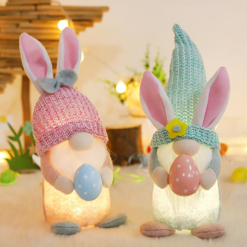 2PCS Easter LED Light Up Gnome Bunny Faceless Plush Doll Ornaments With Egg