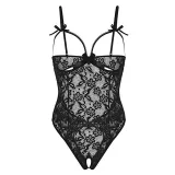 Women's Sling Lace Flowers Transparent Sexy Underwear Open Bowknot Bodysuit