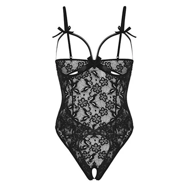 Women's Sling Lace Flowers Transparent Sexy Underwear Open Bowknot Bodysuit
