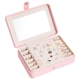 Monolayer Leather Jewelry Box with Mirror For Girls and Women