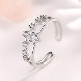 Rings Open Crystal Diamante Rose Flower Double Layer Adjustable Jewelry Gift for Women Girls