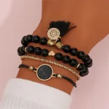 Pine Stone Tassel Four Piece Set Clavicle Chain Jewelry Bracelet
