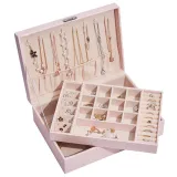 Two Layer Printing PU Leather Jewelry Box with Lock For Girls and Women