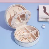 Circular Zipper Type PU Leather Jewelry Box with Mirror For Girls and Women
