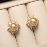 Mother's Day Gift Jewelry Set Flower-Shaped Cubic Zirconia Pearl Necklace and Earring with Box