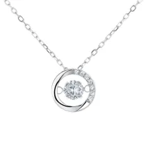 Sterling Silver Zircon Diamond Beating Heart Pendant Chain Jewelry Necklace