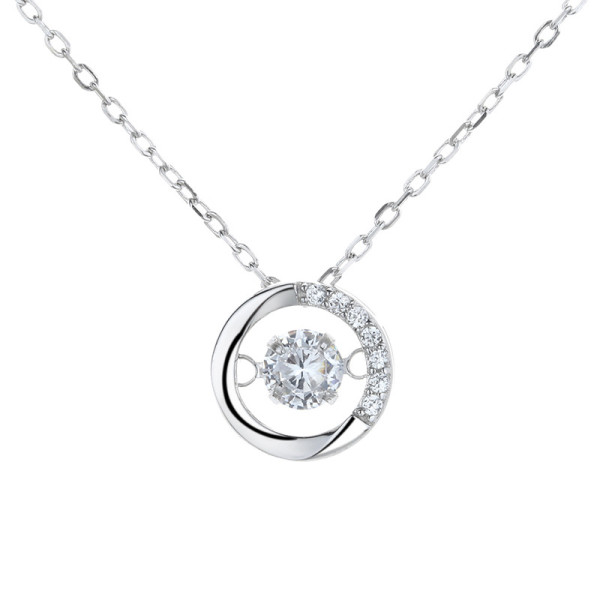 Sterling Silver Zircon Diamond Beating Heart Pendant Chain Jewelry Necklace