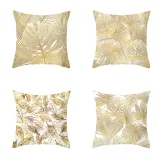 4PCS Home Cotton Decorative Gold Leaves Throw Pillow Case Cushion Covers For Sofa Couch Bed Chair