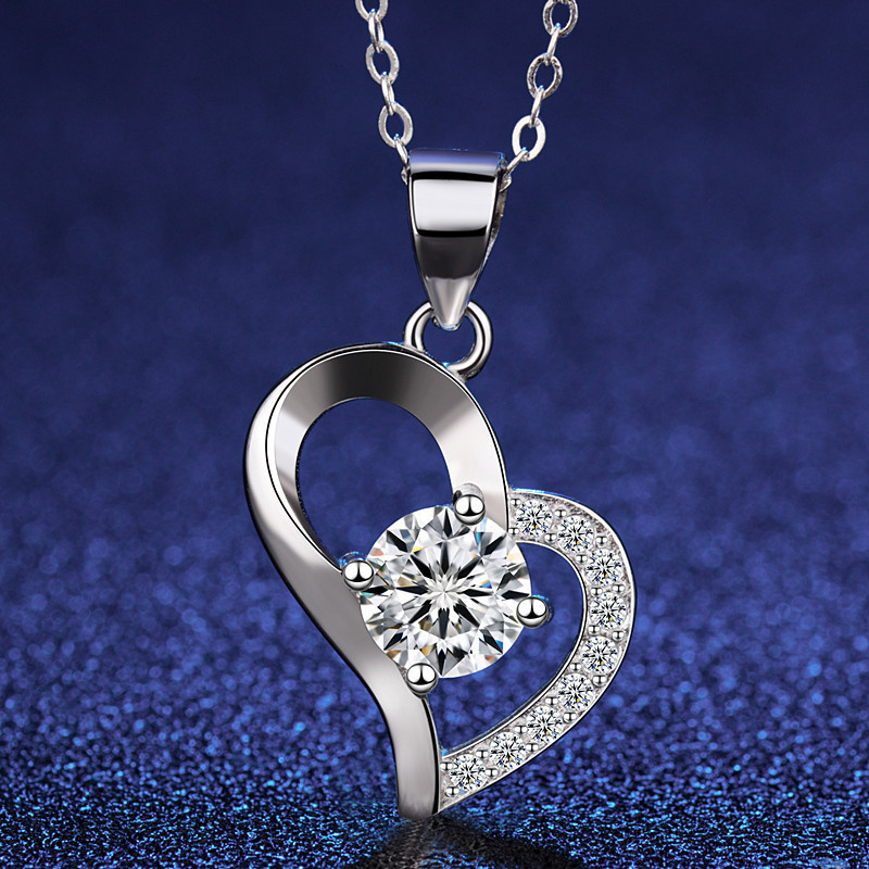 Sterling Silver Zircon White Diamond Love Clavicle Pendant Chain Jewelry Necklace