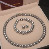 Pearl Necklace Set for Women Girls Round Shell Pearl Bracelet and Dangle Earrings Jewelry with Box