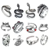 12PCS Snake Frog Animals Vintage Knuckle Stackable Finger Rings Set