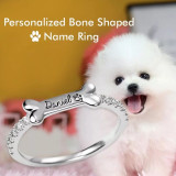 Custom Dog Name Bone Ring Sterling Silver Moissanite Drill Ring for Dog Lover