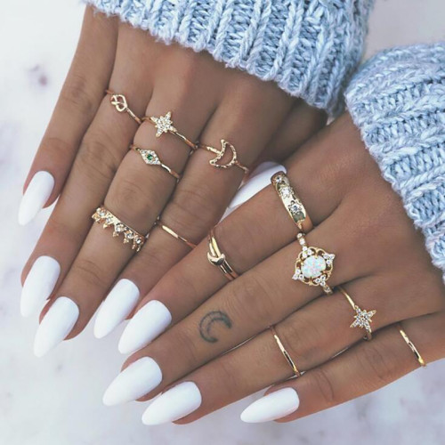 Gold Hollow Out Bohemian Diamante Knuckle Rings Retro Set