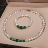 Jewelry for Women Girls Freshwater Pearl Agate Bracelet and Necklace Set With Box