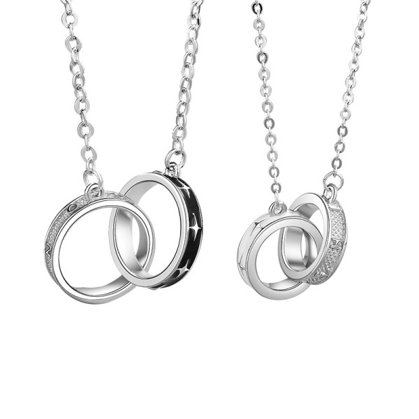 Silver Star Double Ring Lovers Pendant Chain Jewelry Necklace