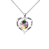 Hollow Out Diamond Heart Birthstones Necklace with Name Engraved Custom Gift For Mom Friends