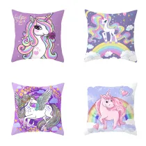 4PCS Home Cotton Decorative Cartoon Unicorn Throw Pillow Case Cushion Covers For Sofa Couch Bed Chair