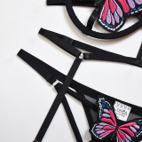 Women's Lace Embroidered Big Butterfly Three-Point Sexy Underwear Sets