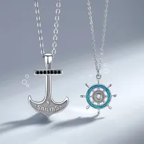 Zircon Rudder Anchor Sterling Silver Lover In Navigate Pendant Chain Jewelry Necklace