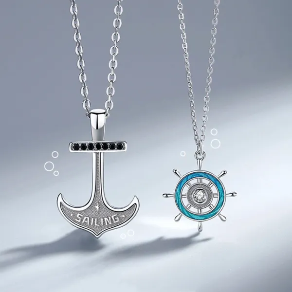 Zircon Rudder Anchor Sterling Silver Lover In Navigate Pendant Chain Jewelry Necklace