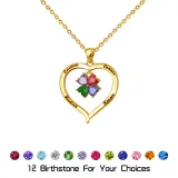 Hollow Out Diamond Heart Birthstones Necklace with Name Engraved Custom Gift For Mom Friends