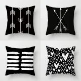 4PCS White and Black Geometry Home Cotton Decorative Throw Pillow Case Cushion Covers