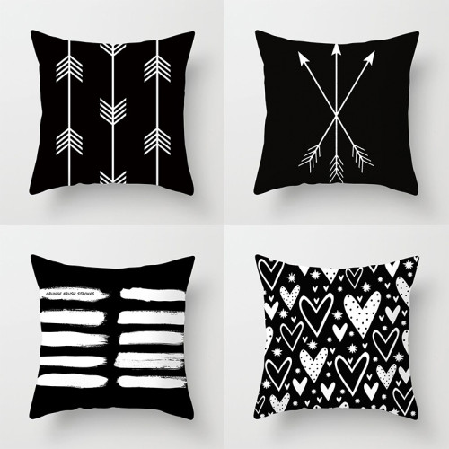4PCS White and Black Geometry Home Cotton Decorative Throw Pillow Case Cushion Covers